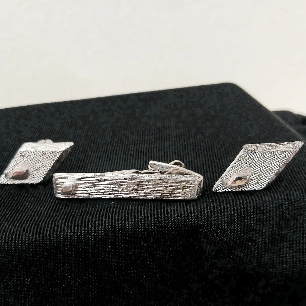 Men Cufflinks Tie Clip Bar Silver